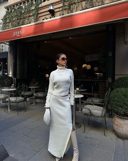 Women's Turtleneck Knit Sweater Maxi Skirt Set