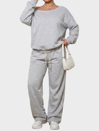 Plus Size Off Shoulder Sweatshirt Jogger Pants Set