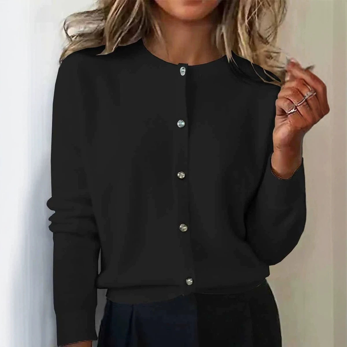 Women's Crew Neck Button Front Knit Cardigan Sweater
