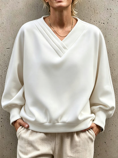 Oversized V Neck Sweatshirt Women Balloon Sleeve Pullover