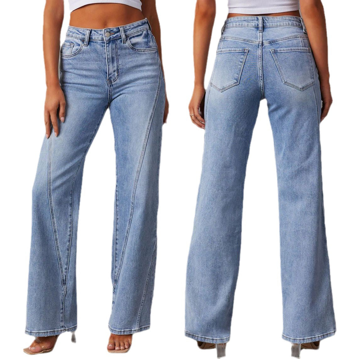 Women's Patchwork Wide Leg Jeans Loose Denim Pants