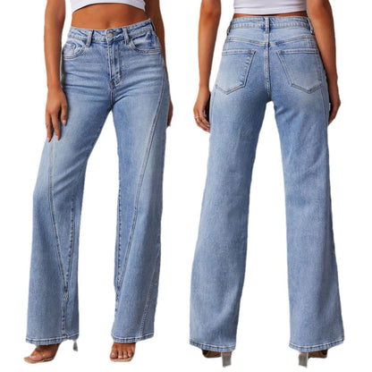 Women's Patchwork Wide Leg Jeans Loose Denim Pants