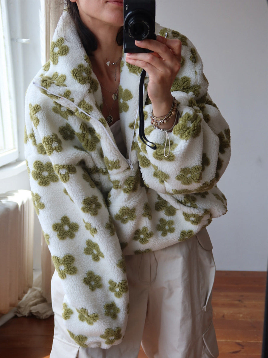 Women's Floral Fleece Quarter Zip Pullover