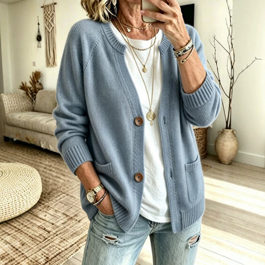 Button Front Knit Cardigan Sweater with Pockets