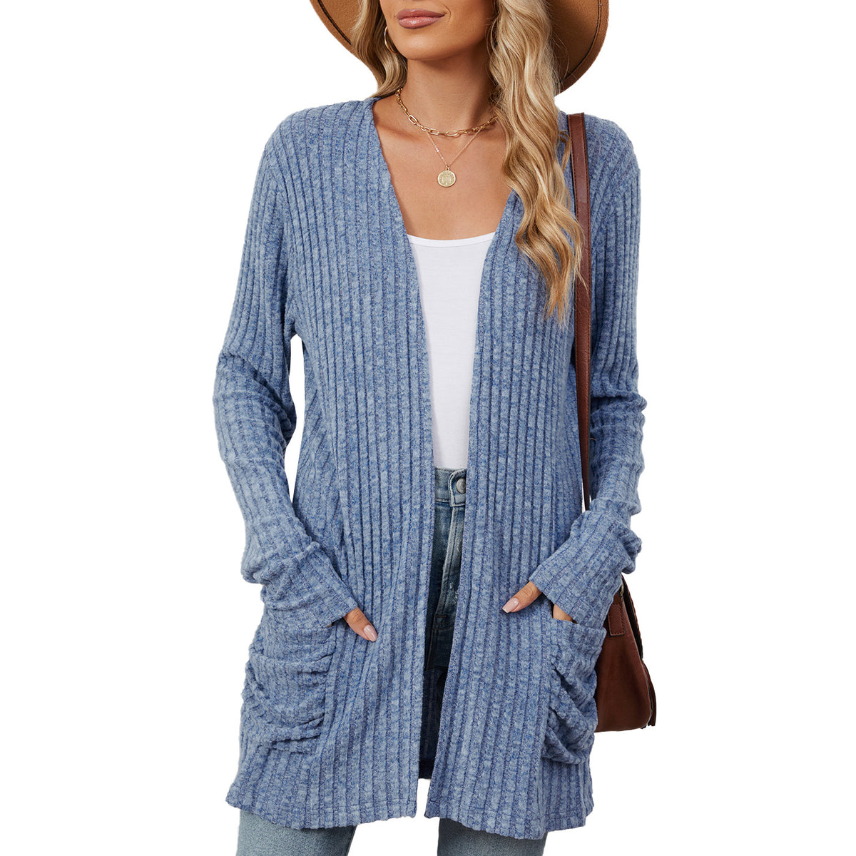 Women's Open Front Long Cardigan Sweater with Pockets