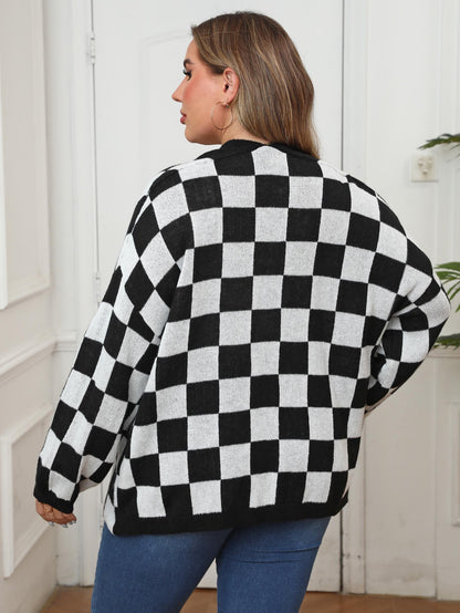 Women's Clothing Contrasting Color Splicing Checkerboard Loose Casual Cardigan Jacket