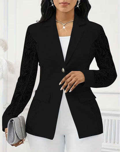 Women's Lace Sleeve Blazer One Button Elegant Jacket