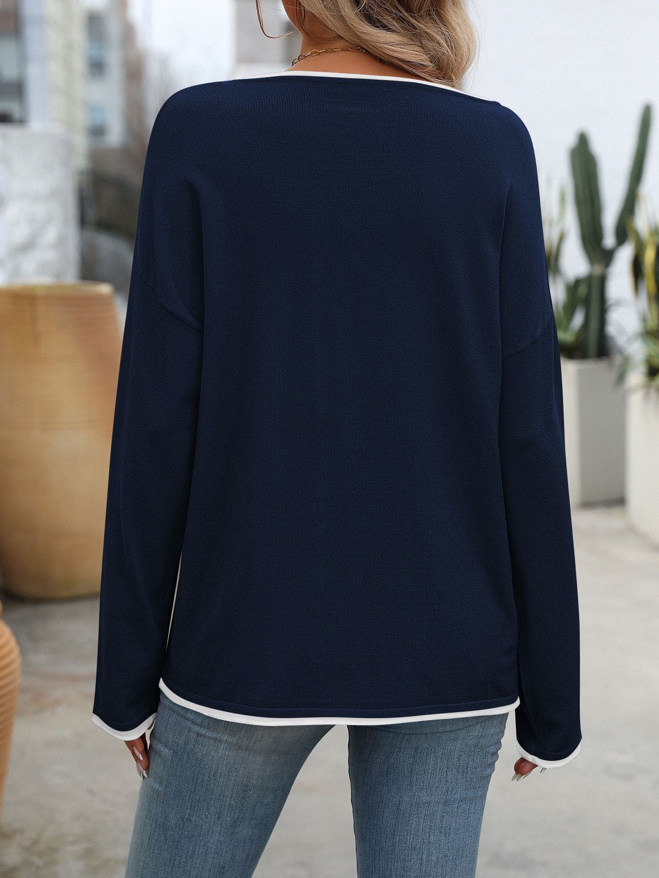 Colorblock Crew Neck Long Sleeve Casual Knit Sweater