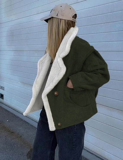 Women's Oversized Sherpa Lined Suede Jacket Winter Coat