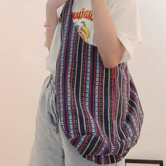 Boho Aztec Canvas Shoulder Tote Bag for Women
