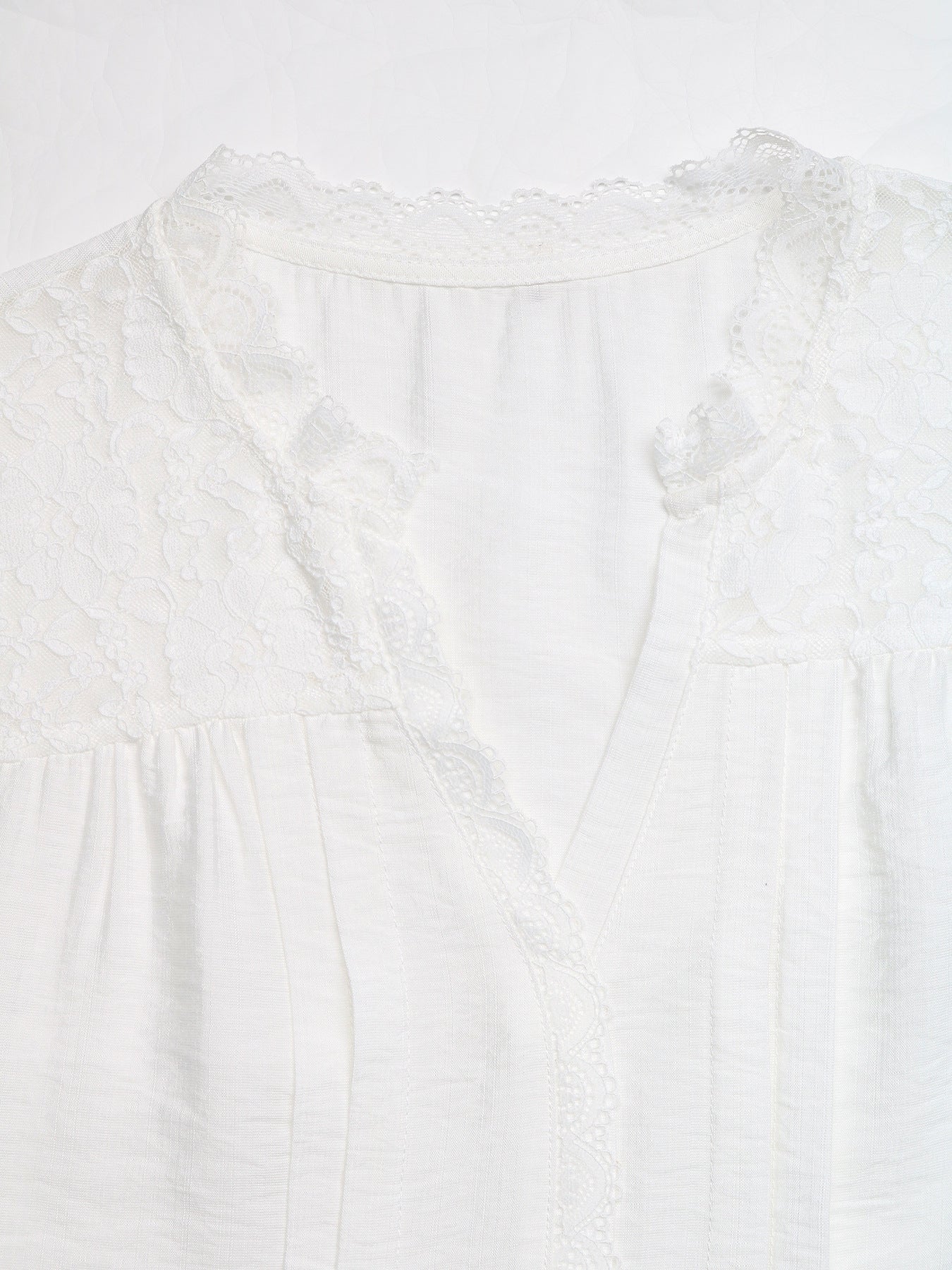 Women’s Lace Panel V-Neck Blouse Summer Elegant Top