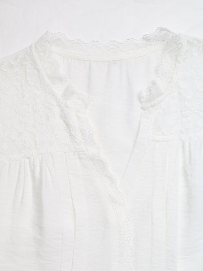 Women’s Lace Panel V-Neck Blouse Summer Elegant Top
