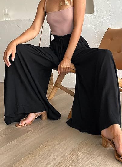 High-Waist Wide-Leg Palazzo Pants – Cotton-Linen Blend with Pockets
