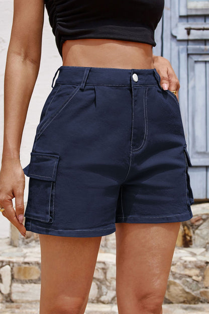 High-Waisted Slim-Fit Cargo Shorts with Pockets for Women