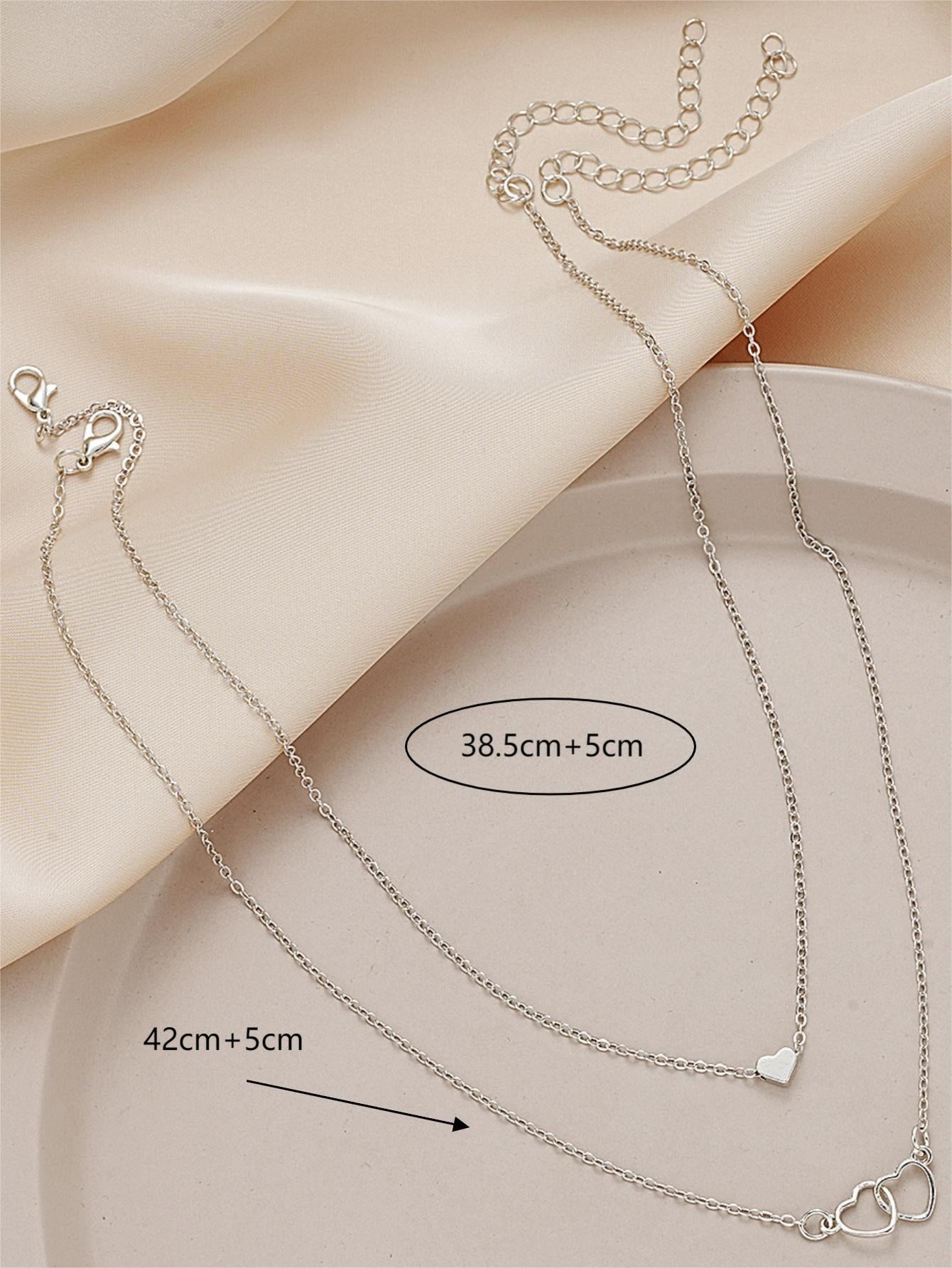 Double Heart Layered Necklace Valentine Jewelry Set