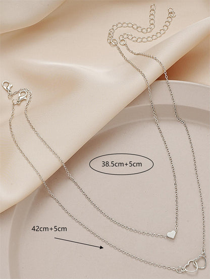Double Heart Layered Necklace Valentine Jewelry Set