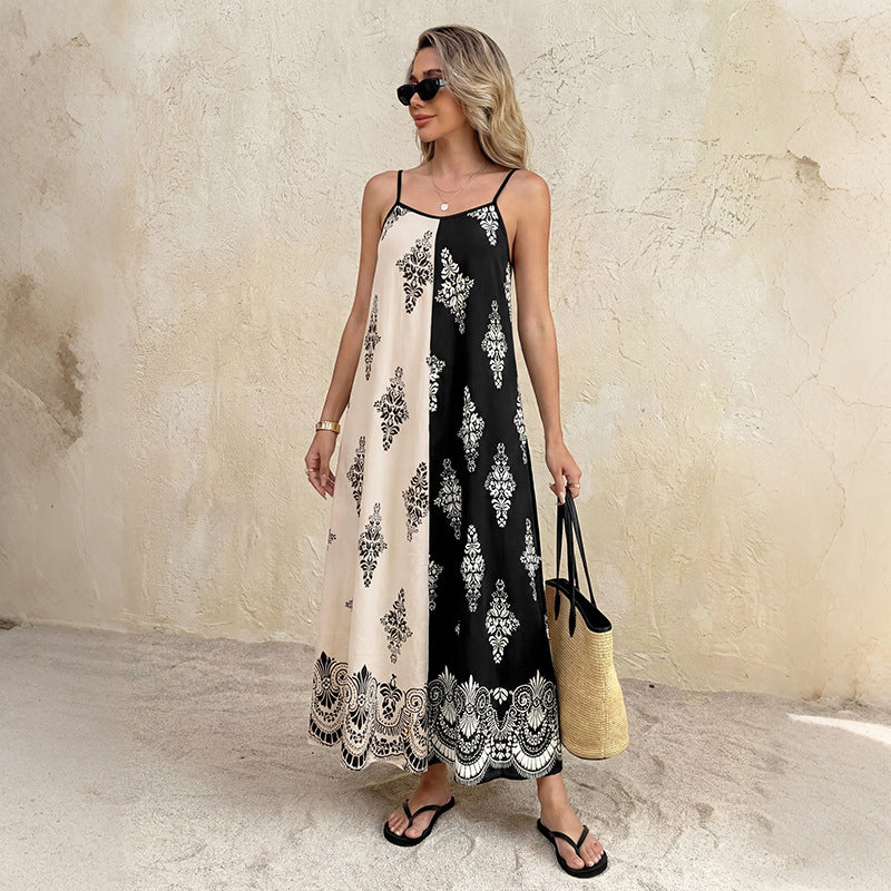 Boho Paisley Maxi Dress Square Neck Spaghetti Strap