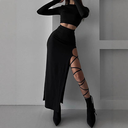 Two Piece Crop Top and Strappy Cut Out Maxi Skirt Set