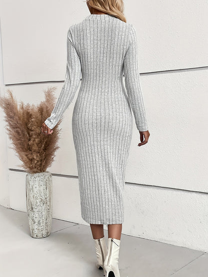 Women's Ribbed Knit Long Sleeve Bodycon Midi Dress