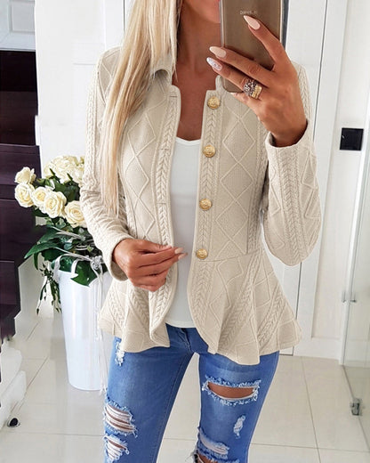 Women's Gold Button Diamond Knit Blazer