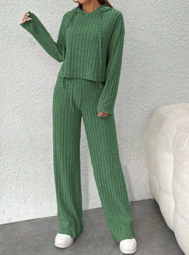 Women's Ribbed Knit Hoodie & Pants Lounge Set