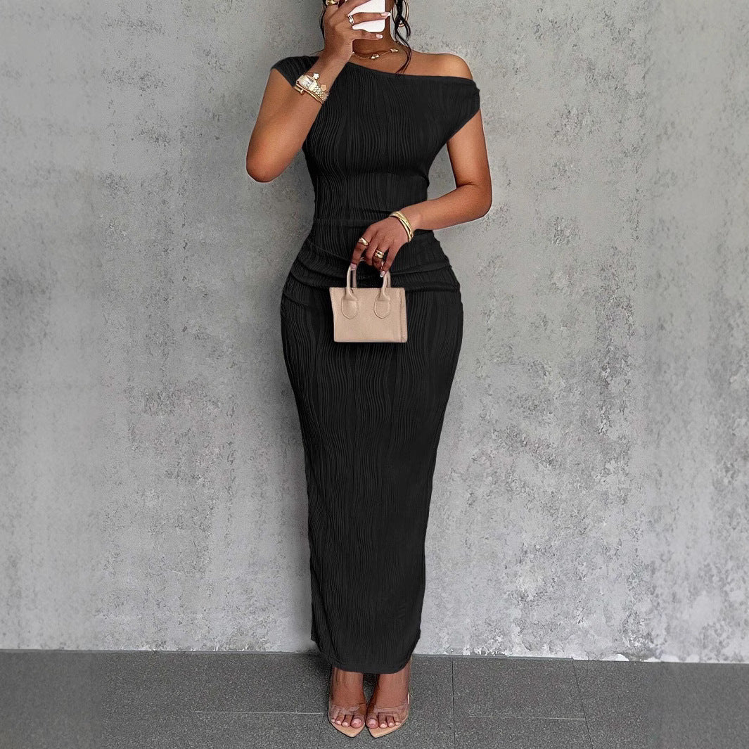 Women's One Shoulder Ribbed Bodycon Maxi Dress