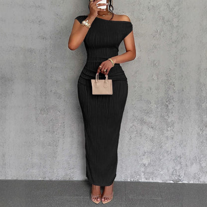 Women's One Shoulder Ribbed Bodycon Maxi Dress