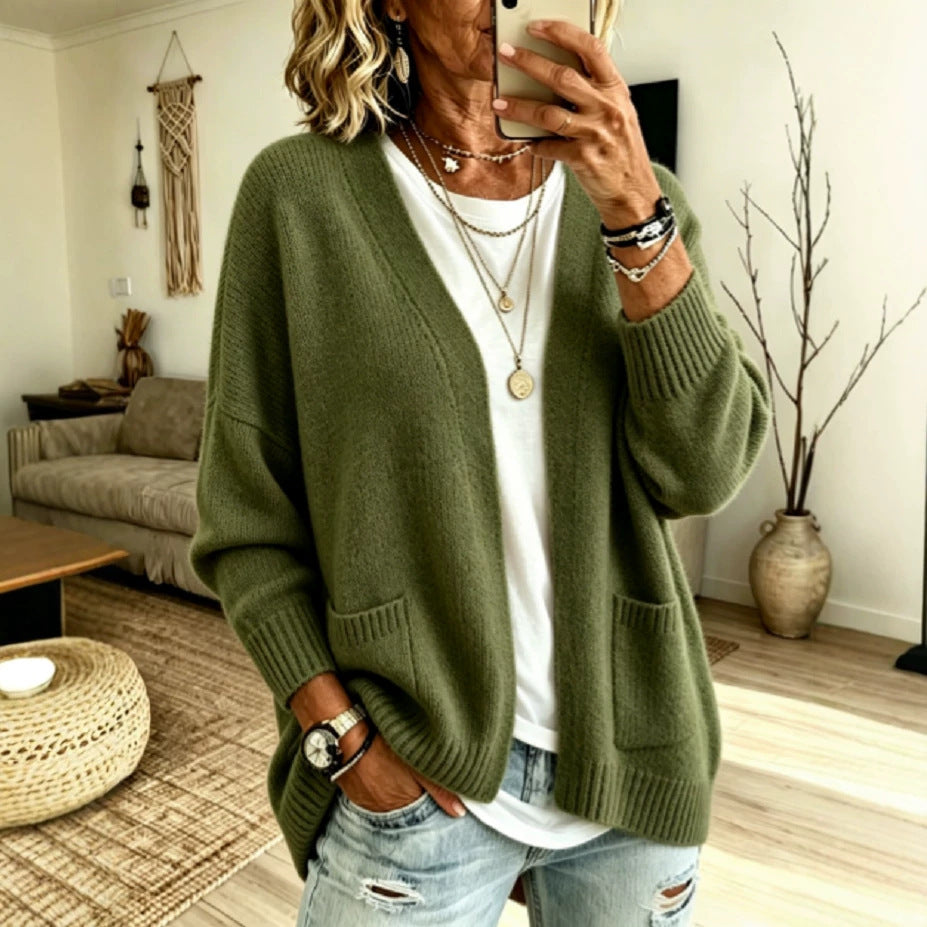 Women's Cozy Oversized Cardigan Open Front with Pockets