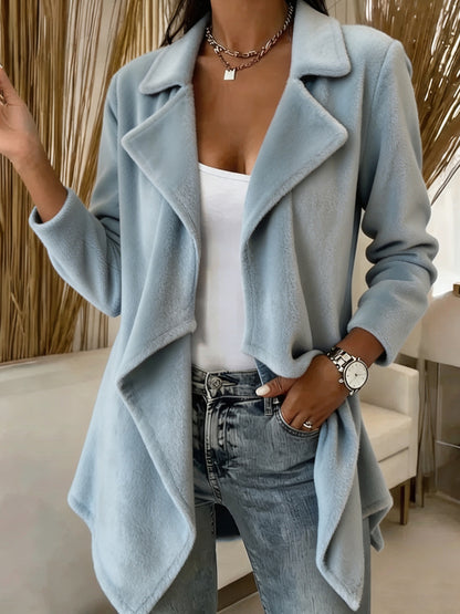 Women's Open Front Lapel Cardigan Solid Mid-Length Coat