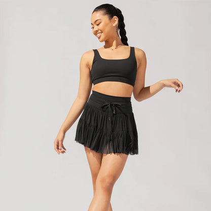 High-Waisted Lace-Up Pleated Skirt Safety Shorts