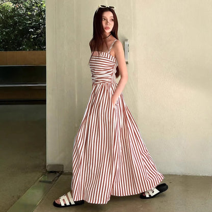 Striped Maxi Dress Smocked Spaghetti Strap Resort Dress