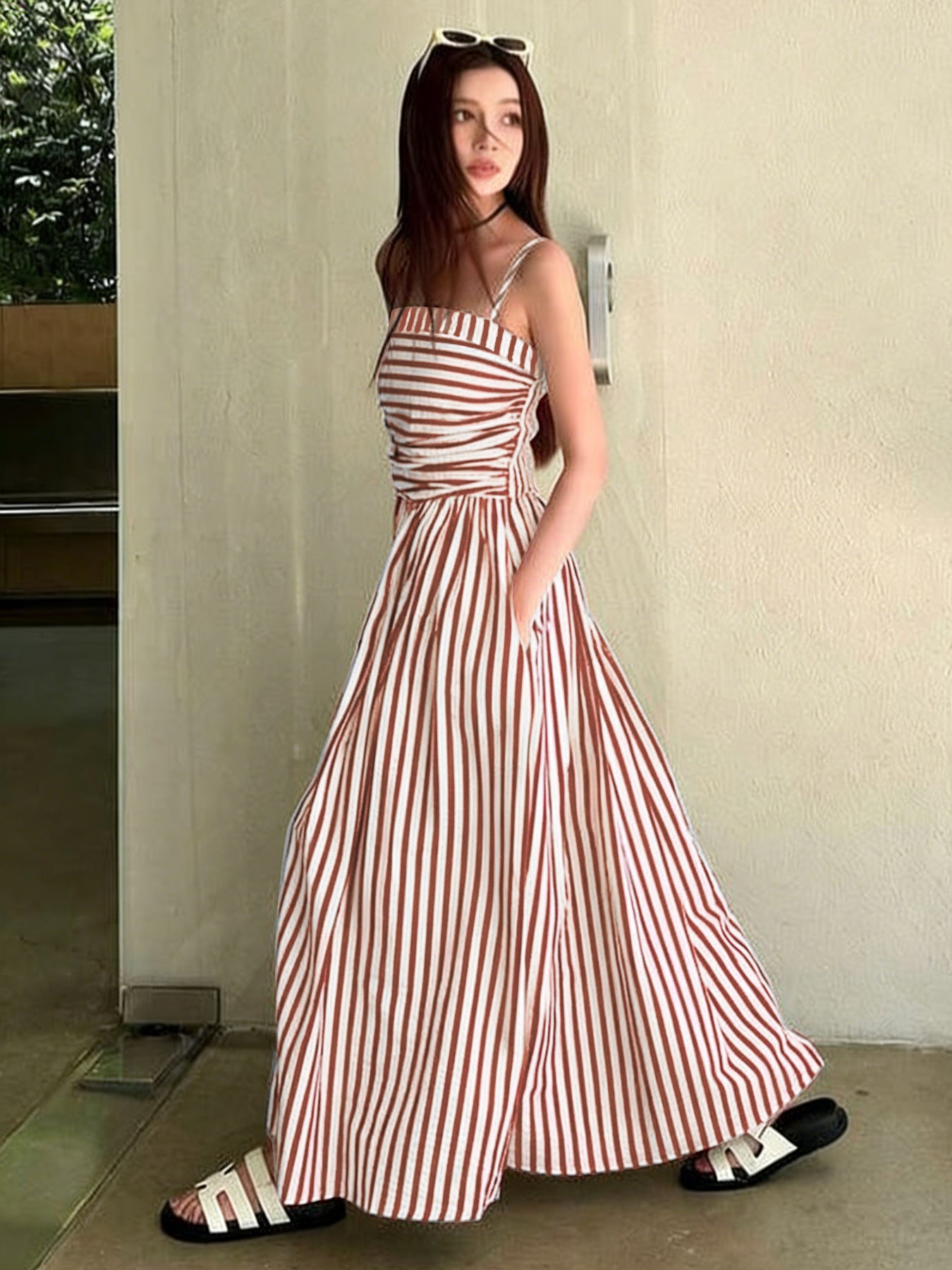 Striped Maxi Dress Smocked Spaghetti Strap Resort Dress