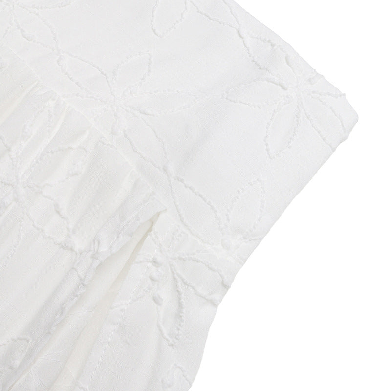 White Boho Maxi Skirt High Slit Embroidered Flowy Summer Vacation