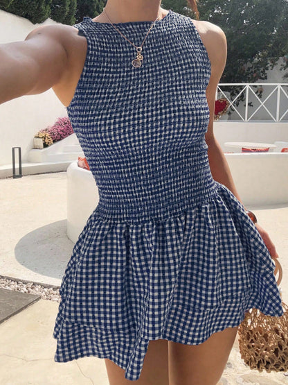 Plaid Off-Shoulder Puff Dress Women’s Spring Summer Trend