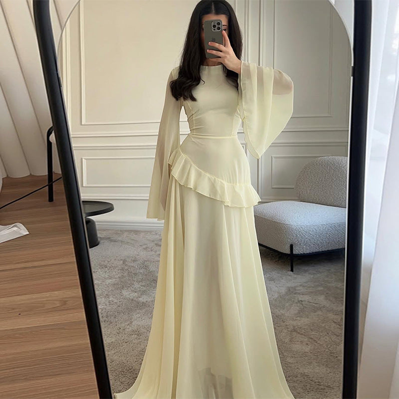 Elegant Bell Sleeve Ruffle Bodycon Maxi Dress