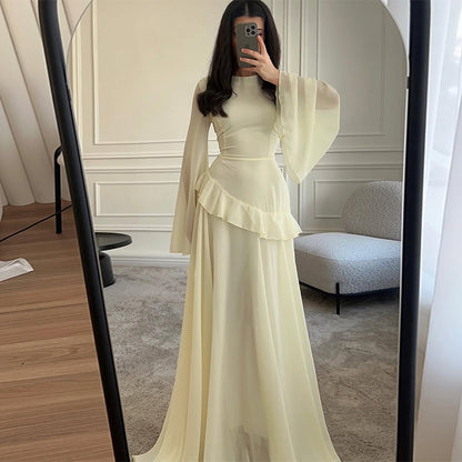 Elegant Bell Sleeve Ruffle Bodycon Maxi Dress