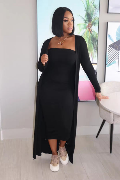 Women's 2 Piece Bodycon Dress Long Cardigan Set