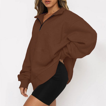 Oversized Half Zip Fleece Pullover Sweatshirt with Pocket