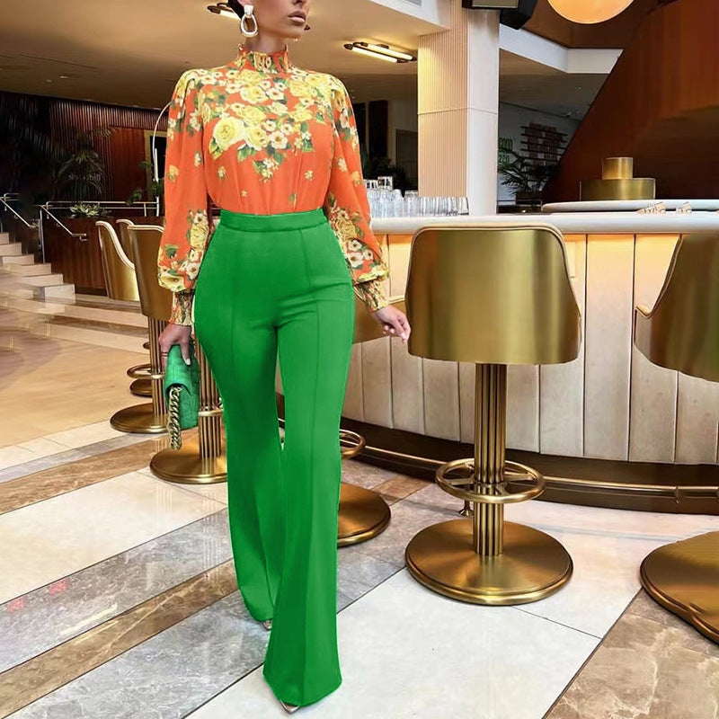 Women's High Waisted Flare Pants Stretchy Wide Leg Casual