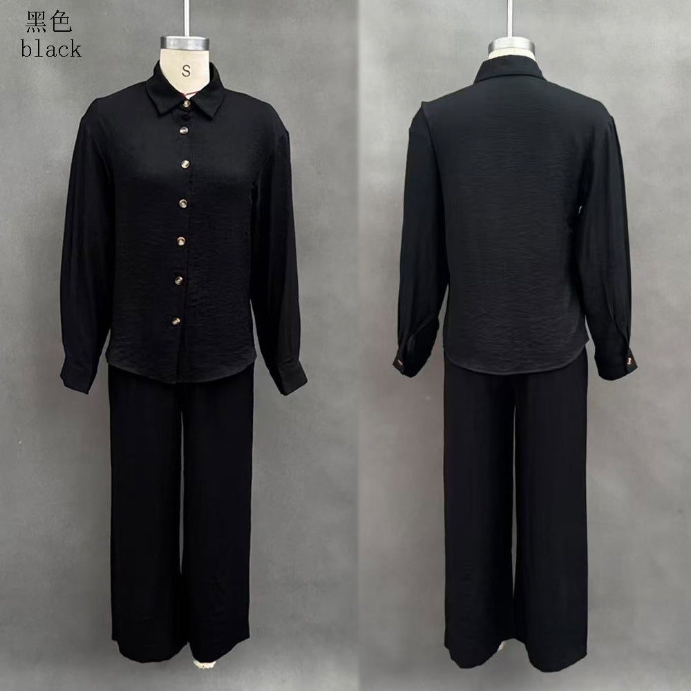 Women Two Piece Button Down Shirt & Pants Set