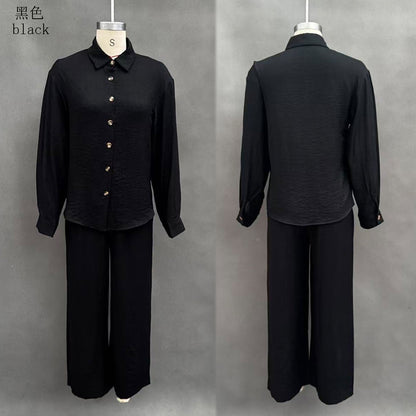 Women Two Piece Button Down Shirt & Pants Set