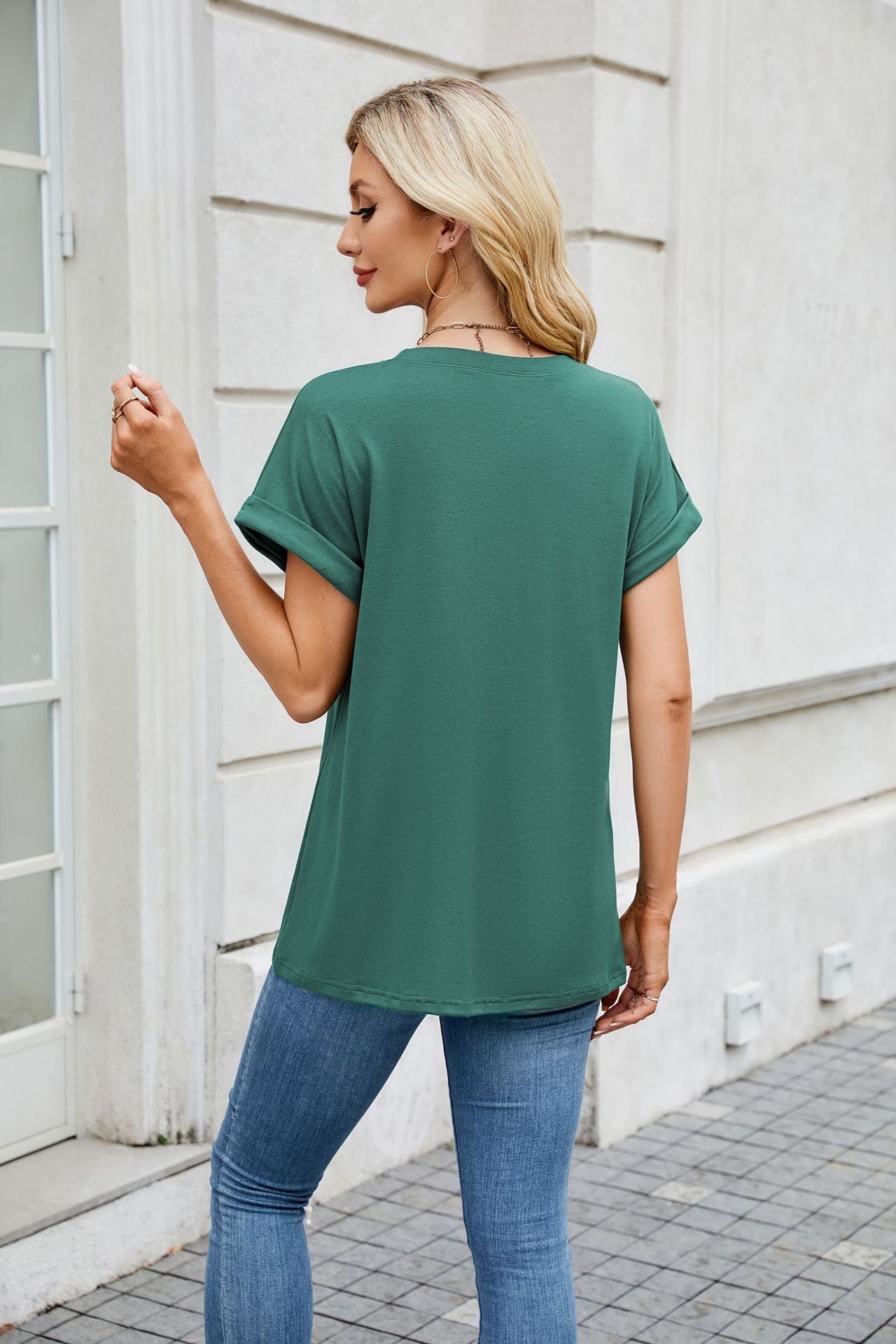 Solid Knit T Shirt Loose Fit Casual Custom Top