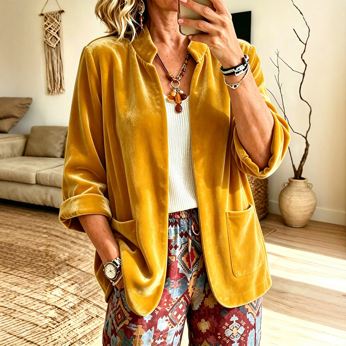 Women's Velvet Blazer Open Front Long Sleeve Pockets