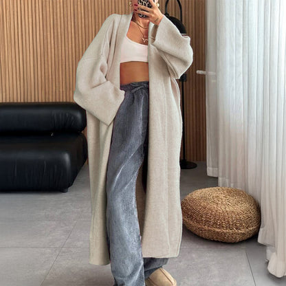 Oversized Maxi Knit Cardigan Open Front Lapel