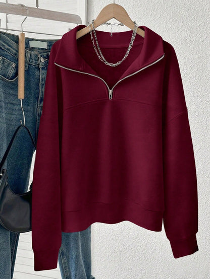 Half Zip Pullover Sweatshirt Oversized Y2K Long Sleeve