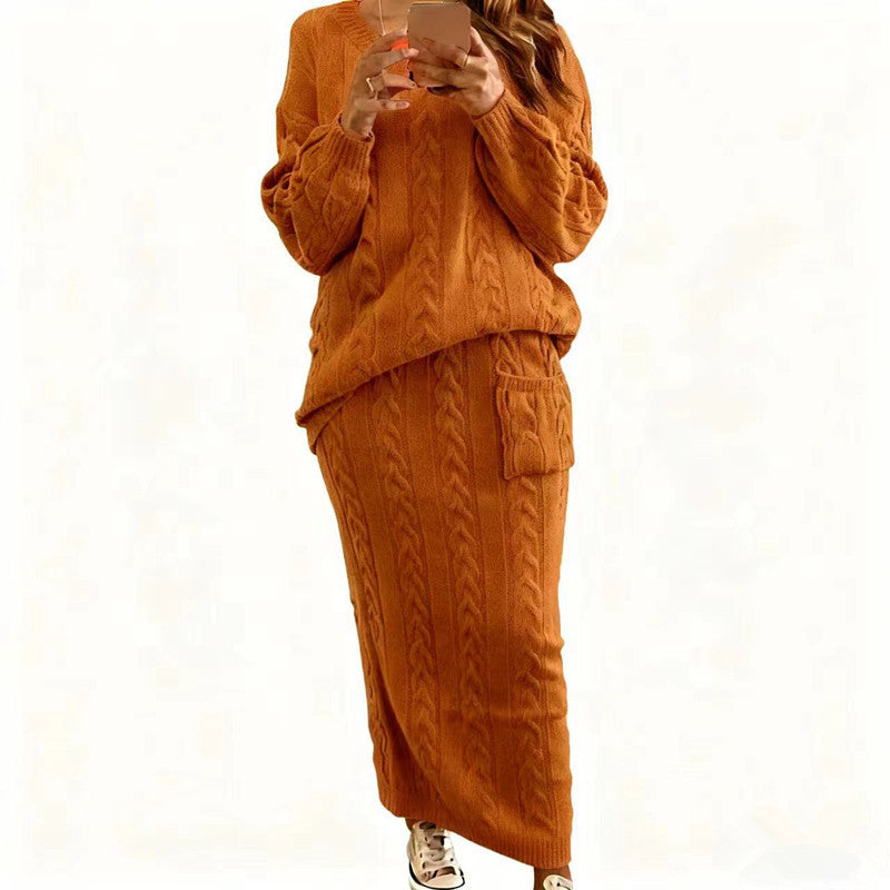 Cable Knit Sweater & Maxi Skirt Two Piece Set