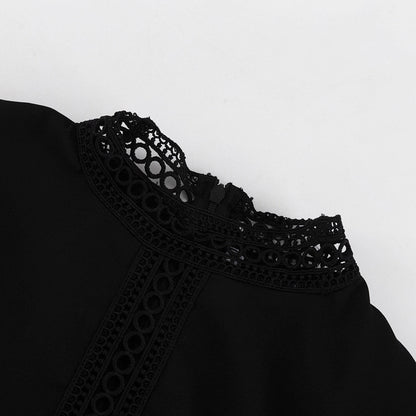 Black Chiffon Cutout Mini Dress Mock Neck Long Sleeve