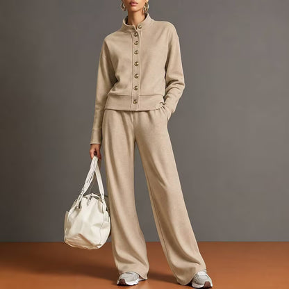 Women's Button Front Sweatshirt Wide Leg Pants Lounge Set