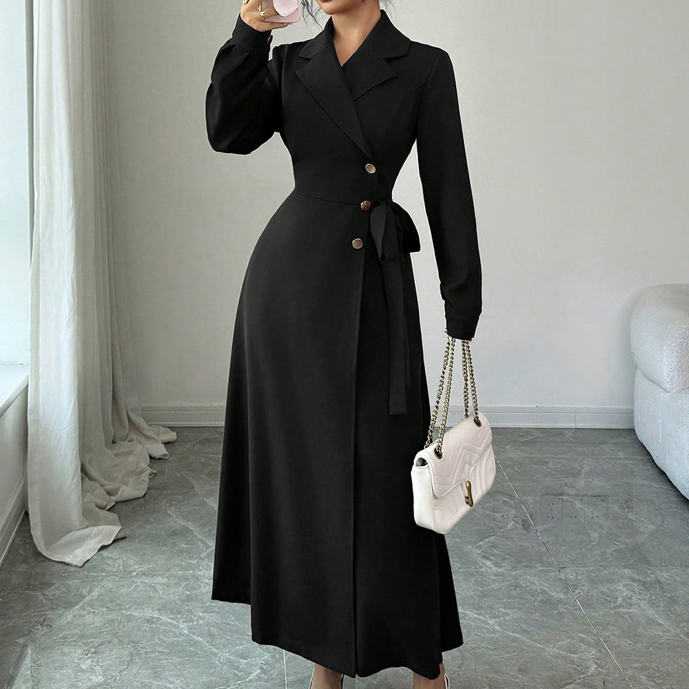 Women Tie Waist Blazer Dress Long Sleeve Midi Elegant