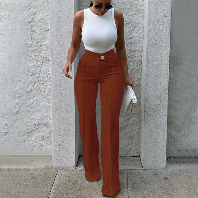 Women High Waist Ribbed Velvet Wide Leg Pants